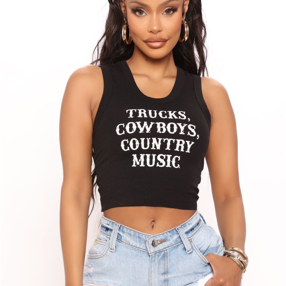 Cowgirl Country Black Graphic Crop Top - Small